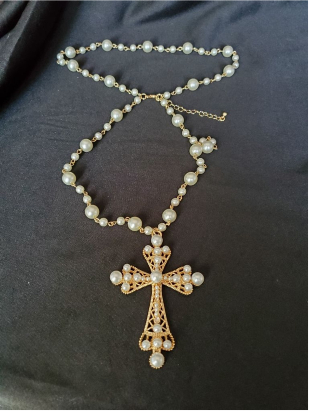 ✝️ Cross my Heart ❤️ ....White Pearl Cross adjustable Necklace.